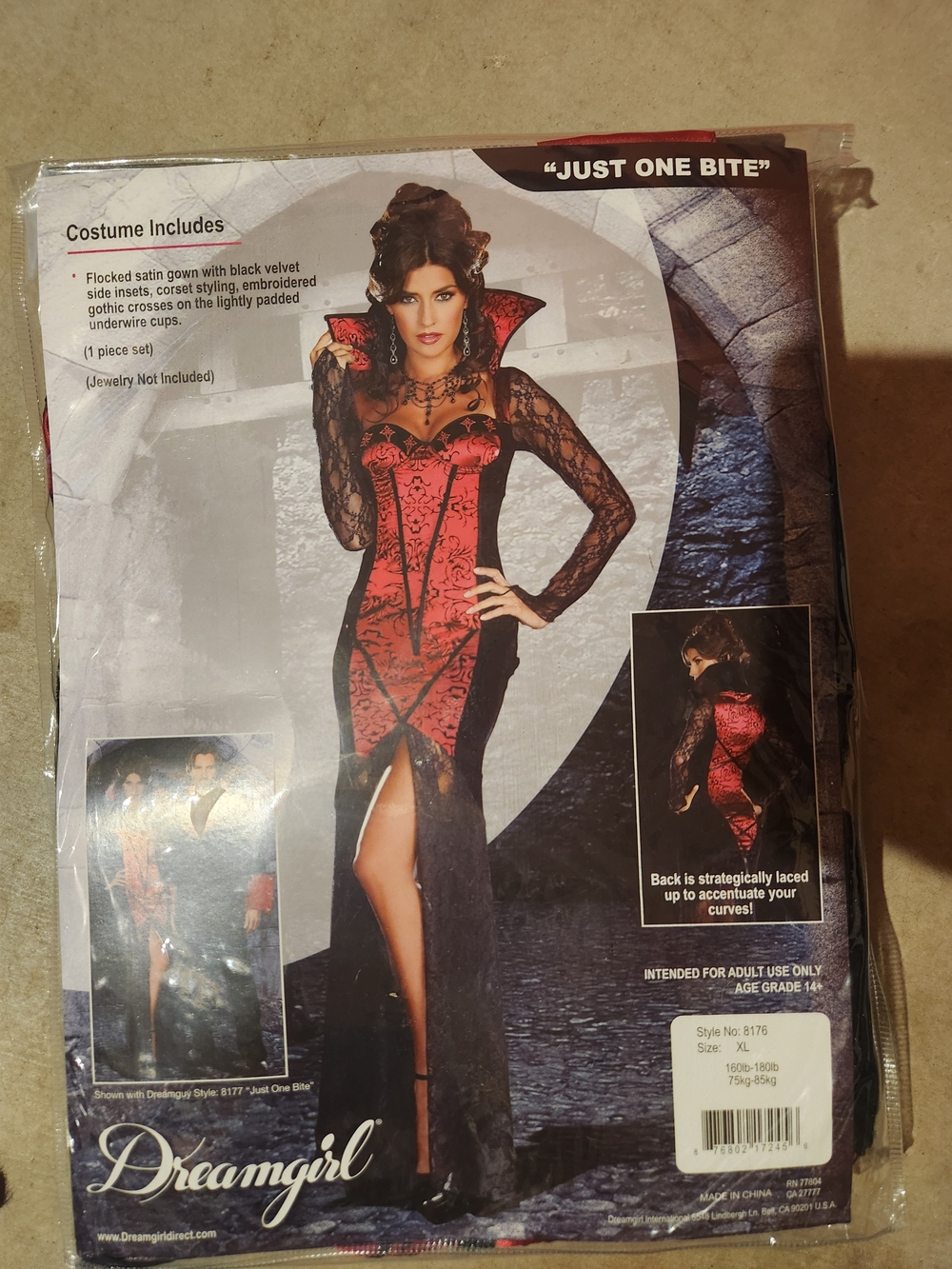 Dreamgirl Women's Red and Black Lace Vampire Gown, XL, NEW